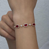 Gümüş Baget Kırmızı Taşlı Kadın Bileklik