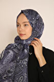 Mor Lacivert Desenli Soft Şal | Modern Paisley Motifli İpek Görünümlü