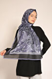 Mor Lacivert Desenli Soft Şal | Modern Paisley Motifli İpek Görünümlü