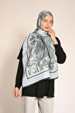 Açık Mavi Leopar ve Paisley Desenli Soft Şal | İpek Görünümlü Modern Tasarım