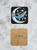 Astronot Temalı Ahşap Bardak Altlığı Ahşap Baskılı Altlık 6'lı Set (9 X9CM) BRD0003A