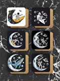 Astronot Temalı Ahşap Bardak Altlığı Ahşap Baskılı Altlık 6'lı Set (9 X9CM) BRD0003A