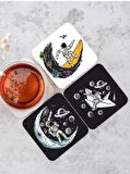 Astronot Temalı Ahşap Bardak Altlığı Ahşap Baskılı Altlık 6'lı Set (9 X9CM) BRD0003A