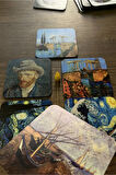 Van Gogh Temalı Ahşap Bardak Altlığı Ahşap Baskılı Altlık 6'lı Set (9 X9CM)