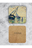 Georges Seura Temalı Ahşap Bardak Altlığı Ahşap Baskılı Altlık 6'lı Set (9 X9CM)