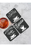 Kahve/coffee Yazılı Bardak Altlığı Ahşap Baskılı Altlık 6'lı Set (9 X9CM)