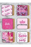 Barbie Film Temalı Ahşap Bardak Altlığı Ahşap Baskılı Altlık 6'lı Set (9 X 9CM)