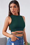 Kadın Yeşil Çapraz Bağlamalı Crop Top Büstiyer