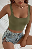 Kadın Haki Yeşili Kalın Askılı Crop Top Büstiyer
