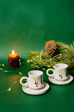 Yılbaşı Seramik Fincan ve Tabaklı Kupa Seti, Seramik Kupa, Mug, Nescafe Kupası, Handmade