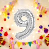 Brokoli Home 9 Numara Folyo Gümüş  Balon 100cm 40inç Helyuma Uygun Parti Balonu Numaralar