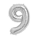 Brokoli Home 9 Numara Folyo Gümüş  Balon 100cm 40inç Helyuma Uygun Parti Balonu Numaralar