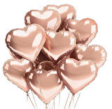 Brokoli Home Kalp Folyo Uçan Balon Gold Rose 2 Adet 45Cm 18 İnç