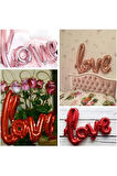 Love Folyo Balon Love El Yazılı Helyum Balon Kırmızı Renk