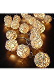 Rattan 20 Top Led Işık 2 Mt - 20 Adet Örgü Işık Topu Pilli 2 Metre Gün Işığı 2 Kademe