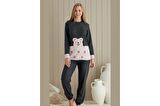 Antrasit REnginde Büyük Köpek Patch NakışlıKadın Pijama Takımı