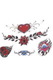 Geçici Kalp Ve Çiçek Figürlü Dövme Tattoo