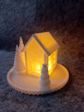 Kış Evi 5 li set Tealight Led Mumluk dahil Dekoratif Obje - Biblo - Dekor
