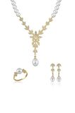 Birinci1926 14 Ayar Altın Kadın Lotus Çiçeği Taşlı İnci Set