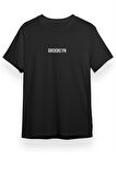 Unisex Brooklyn Siyah Oversize Bisiklet Yaka Baskılı T-shirt