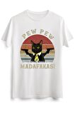 Unisex Siyah Cat Vintage Pewpewpew Madafakas Cat Tişört Crazy Pew Vintage - Ds1147