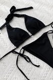 Kadın Siyah Üçgen Bikini Takımı Yandan Bağlamalı Şık Tasarım Esnek Kumaş Mayo Seti