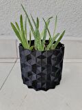 07 Geometrik Saksı Drenajlı Siyah - Saksılık