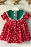 Yeşil Krep Yaka Dantel Detaylı Kız Çocuk Bebek Çilek Pamuk Elbise