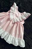 Fisto Fırfırlı Ve Kurdele Detaylı Poplin Kız Çocuk Bebek Pembe Elbise