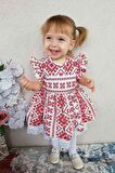 Fırfır Detaylı Etnik Desenli Poplin Kırmızı Beyaz Kız Çocuk Bebek Elbise