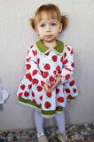 Bebe Yaka Çilek Desenli Dantel Detaylı Kız Çocuk Bebek Elbise