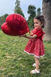 Dantel Ve Fırfır Detaylı Çiçekli Kırmızı Kız Çocuk Bebek Elbise