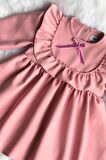Fırfır ve Kurdele Detaylı Tasarım Krep Pudra Pembe Kız Çocuk Bebek Elbise