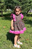 Su Taşı Detaylı Fırfırlı Çiçekli Poplin Kız Çocuk Bebek Elbise