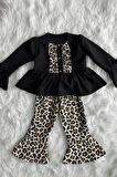 Siyah Leopar Kız Çocuk Bebek Alt Üst Takım