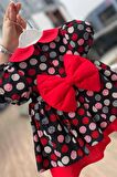 Puantiyeli Çok Renkli Kırmızı Kız Çocuk Bebek Pamuklu Kabarık Elbise