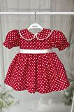 Bebe Yaka Dantelli Kız Çocuk Bebek Puantiyeli Pamuklu Kırmızı Minnie Elbise