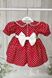 Bebe Yaka Dantelli Kız Çocuk Bebek Puantiyeli Pamuklu Kırmızı Minnie Elbise