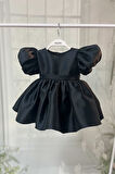 Parlak Mikado Kabarık Kız Çocuk Bebek Siyah Abiye