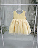 Brokar Sarı Hayal Tül Gül Detaylı Fiyonklu Abiye Elbise