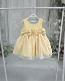 Brokar Sarı Hayal Tül Gül Detaylı Fiyonklu Abiye Elbise