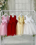 Brokar Sarı Hayal Tül Gül Detaylı Fiyonklu Abiye Elbise