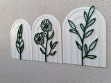 3lü Çiçek Desenli Set Tablo - Dekoratif Tablo (Mermer - Yeşil)