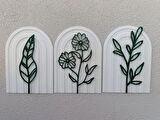 3lü Çiçek Desenli Set Tablo - Dekoratif Tablo (Mermer - Yeşil)