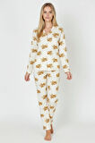 Luxury Soft Ekru Ayıcık Desenli Uzun Kollu Kadın Pijama Takımı – 3041
