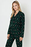 Luxury Soft Yeşil Ekose Desenli Uzun Kollu Kadın Pijama Takımı – 3045