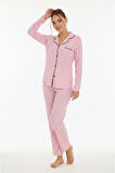 Luxury Soft Pembe Çizgili Uzun Kollu Kadın Pijama Takımı – 3052