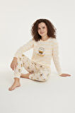 Luxury Thermal Coffee Desenli Kadın Polar Kışlık Pijama Takımı – 42009