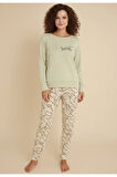 Luxury Thermal Be Sweet Yazılı Çizgili Desenli Kadın Polar Pijama Takımı – 42040