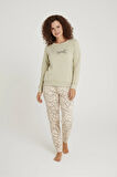 Luxury Thermal Be Sweet Yazılı Çizgili Desenli Kadın Polar Pijama Takımı – 42040